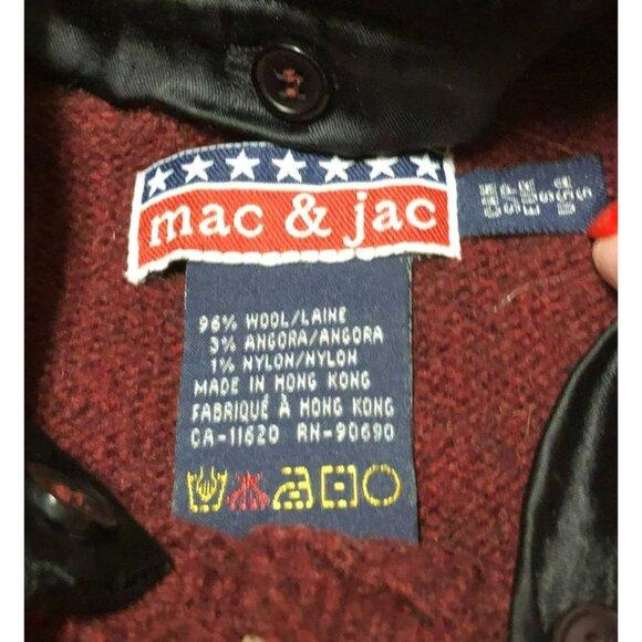 VTG ANGORA WOOL BLEND CARDIGAN SZ S GRAY FAUX FUR COLLAR SHELL BUTTONS MAC & JAC - Picture 3 of 5